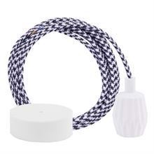 White Pepita textile cable 3 m. w/white Plisse lamp holder cover