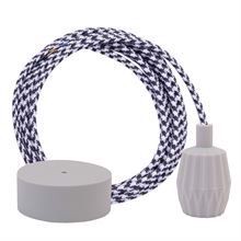 White Pepita textile cable 3 m. w/pale grey Plisse lamp holder cover