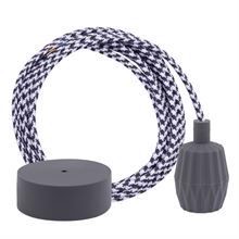 White Pepita textile cable 3 m. w/dark grey Plisse lamp holder cover