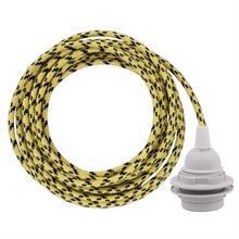 Yellow Cheque textile cable 3 m. w/plastic lamp holder w/rings