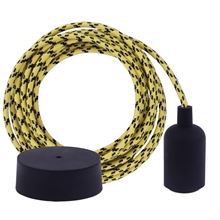 Yellow Cheque textile cable 3 m. w/black New lamp holder cover