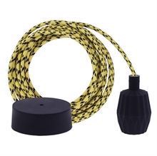 Yellow Cheque textile cable 3 m. w/black Plisse lamp holder cover
