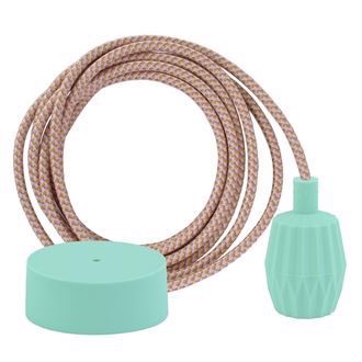Pastel mix textile cable 3 m. w/pale turquoise Plisse lamp holder cover