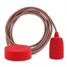 Pink Mix textile cable 3 m. w/red Copenhagen lamp holder cover
