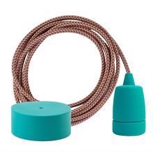 Pink Mix textile cable 3 m. w/turquoise Copenhagen lamp holder cover