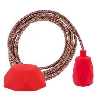 Pink Mix textile cable 3 m. w/red Facet lamp holder cover