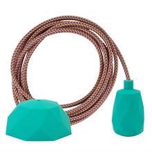 Pink Mix textile cable 3 m. w/turquoise Facet lamp holder cover