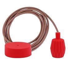 Pink mix textile cable 3 m. w/red Plisse lamp holder cover