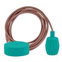 Pink mix textile cable 3 m. w/turquoise Plisse lamp holder cover