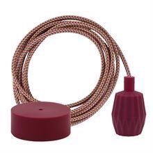 Pink mix textile cable 3 m. w/bordeaux Plisse lamp holder cover