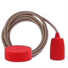 Rainbow Mix textile cable 3 m. w/red Copenhagen lamp holder cover