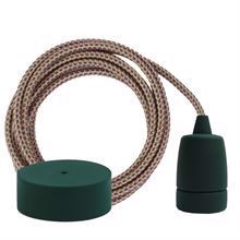 Rainbow Mix textile cable 3 m. w/dark green Copenhagen lamp holder cover