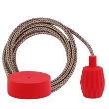 Rainbow mix textile cable 3 m. w/red Plisse lamp holder cover