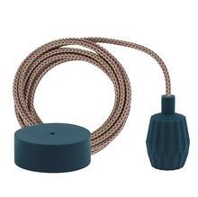 Rainbow mix textile cable 3 m. w/dark green Plisse lamp holder cover