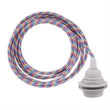 White Rainbow textile cable 3 m. w/plastic lamp holder w/rings