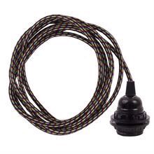 Black Multi textile cable 3 m. w/bakelite lamp holder w/rings