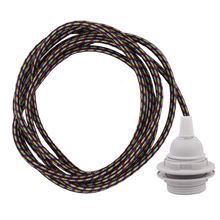 Black Multi textile cable 3 m. w/plastic lamp holder w/rings