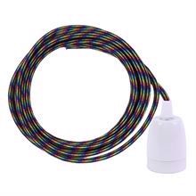 Black Multi textile cable 3 m. w/white porcelain