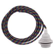Black Rainbow textile cable 3 m. w/plastic lamp holder w/rings