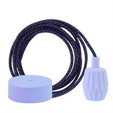 Denim Mix textile cable 3 m. w/baby blue Plisse lamp holder cover