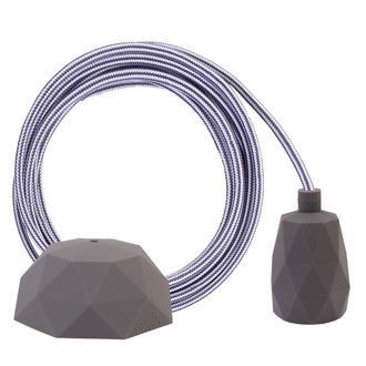 Grey Stripe textile cable 3 m. w/dark grey Facet lamp holder cover