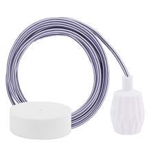 Grey Stripe textile cable 3 m. w/white Plisse lamp holder cover