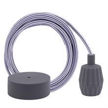 Grey Stripe textile cable 3 m. w/dark grey Plisse lamp holder cover