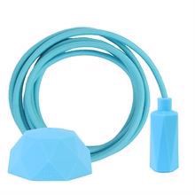 Dusty Clear blue textile cable 3 m. w/pale blue Hexa lamp holder cover E14