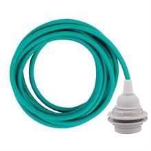Dusty Turquoise textile cable 3 m. w/plastic lamp holder w/rings