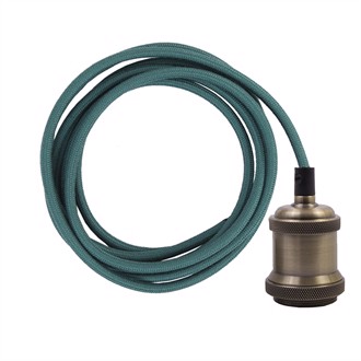 Dusty Petrol textile cable 3 m. w/dark brass E27