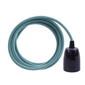 Dusty Ocean blue textile cable 3 m. w/black porcelain