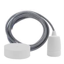 Dusty Black Snake textile cable 3 m. w/white Copenhagen lamp holder cover