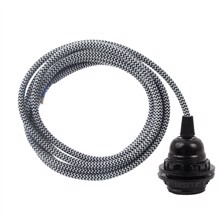 Dusty Black Snake textile cable 3 m. w/bakelite lamp holder w/rings