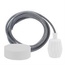 Dusty Black Snake textile cable 3 m. w/white Plisse lamp holder cover