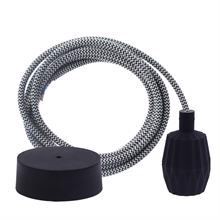 Dusty Black Snake textile cable 3 m. w/black Plisse lamp holder cover