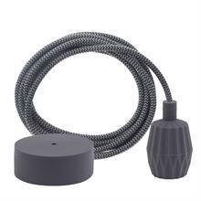 Dusty Grey Snake textile cable 3 m. w/dark grey Plisse lamp holder cover