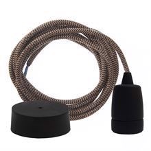 Dusty Latte Snake textile cable 3 m. w/black Copenhagen lamp holder cover