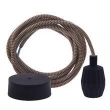 Dusty Latte Snake textile cable 3 m. w/black Plisse lamp holder cover