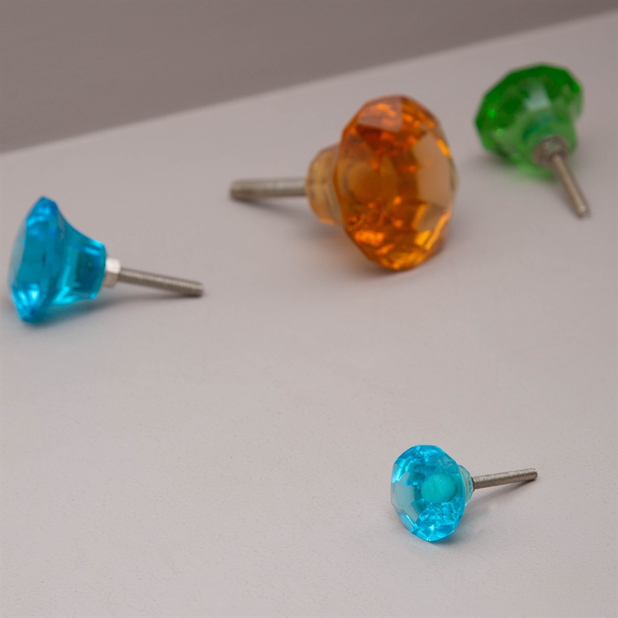 Turquoise glass diamond knob Small